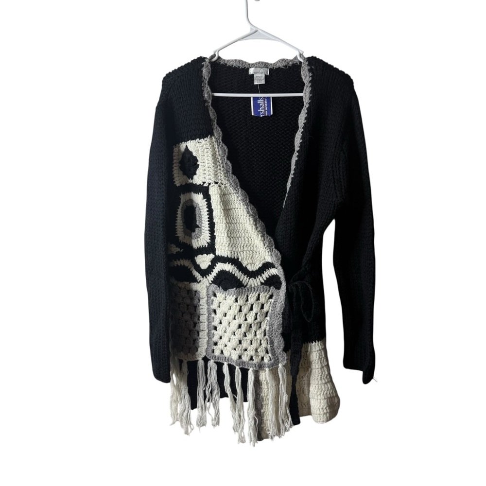 Vintage Made In Italy Wool Blend Patchwork Granny Square Faux Wrap Sweater NWT